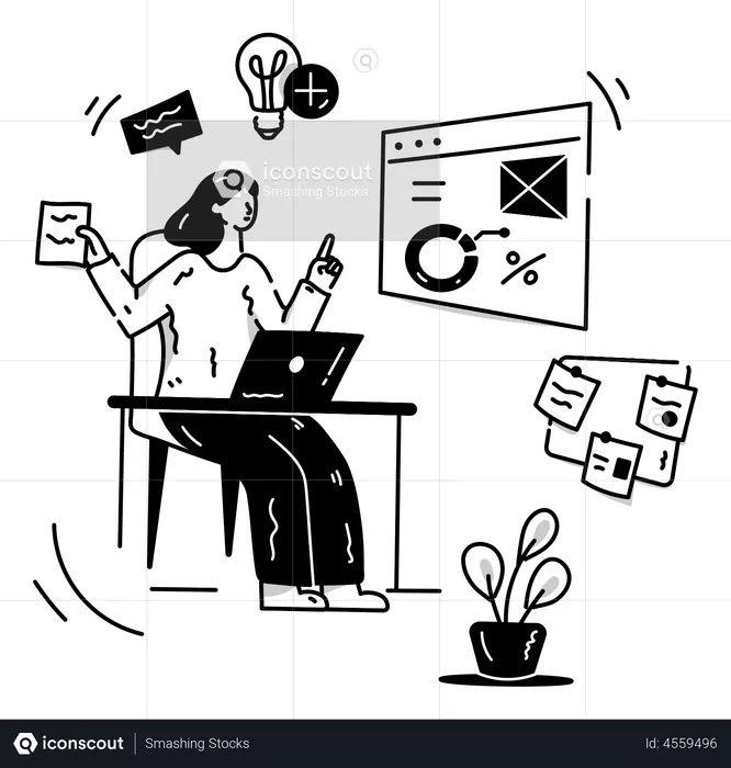 Best Female UI UX designer Illustration download in PNG & Vector format