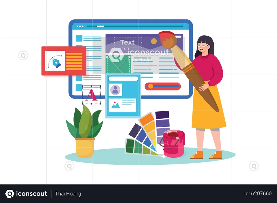 Best Female UI UX Designer Illustration download in PNG & Vector format