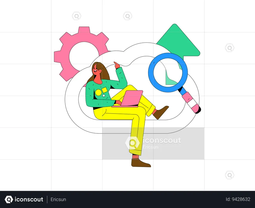 Female upload data on cloud  Illustration