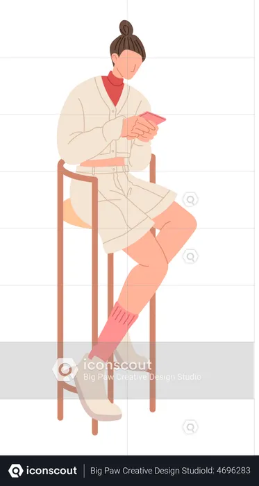 Female using mobile while sit on chair  Illustration