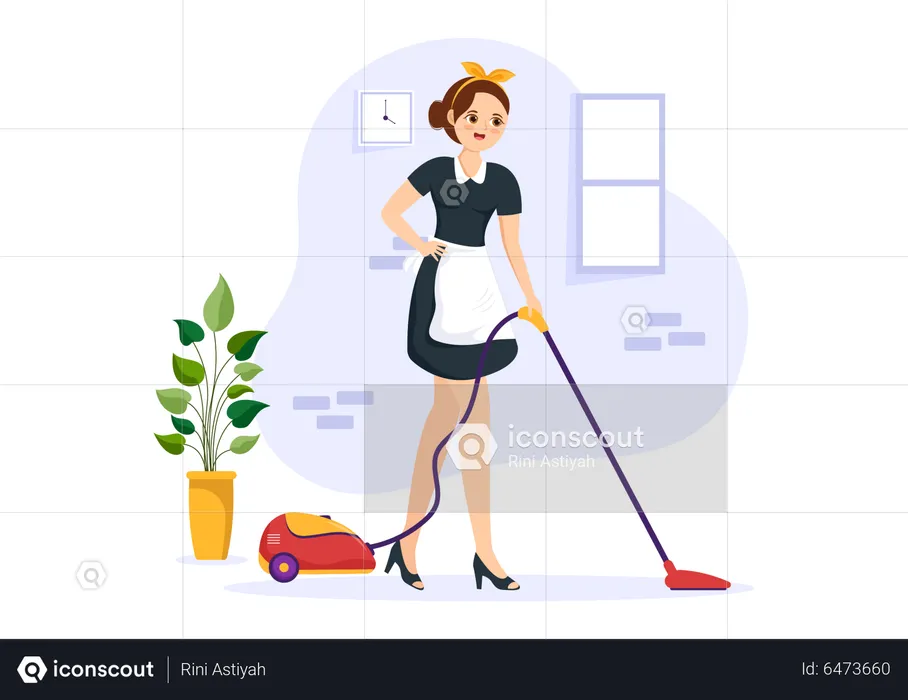 Female vacuuming floor  Illustration