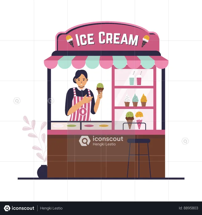 Female vendor selling ice cream  Illustration