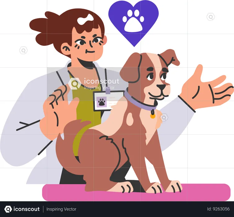 Female veterinary doctor checking and treating puppy  Illustration