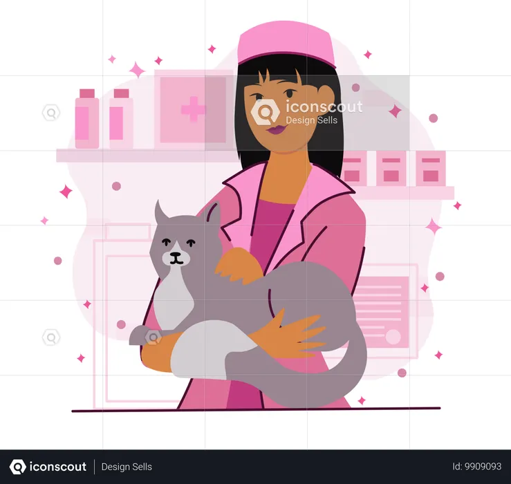 Female Veterinary doctor checking pet  Illustration