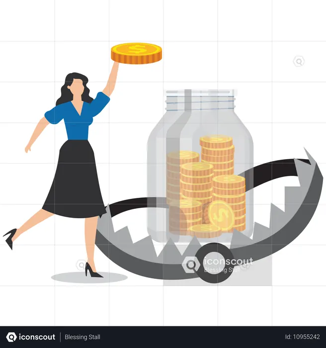 Female victim put their savings pots in a trap  Illustration