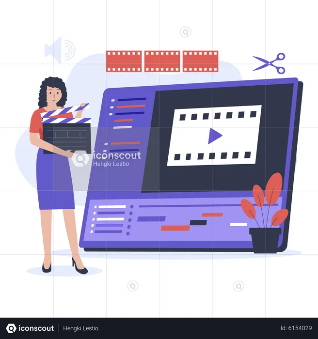 Female video editor  Illustration