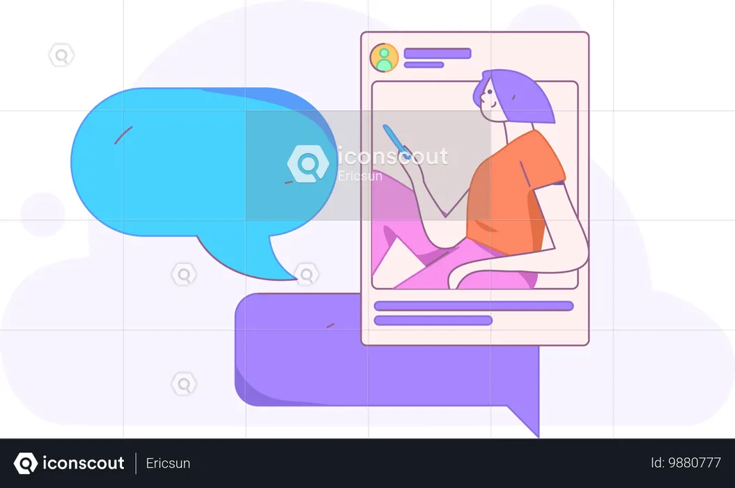 Female Views At Social Media Account  Illustration