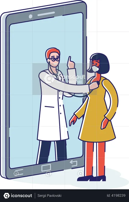 Female Visit Doctor Online  Illustration