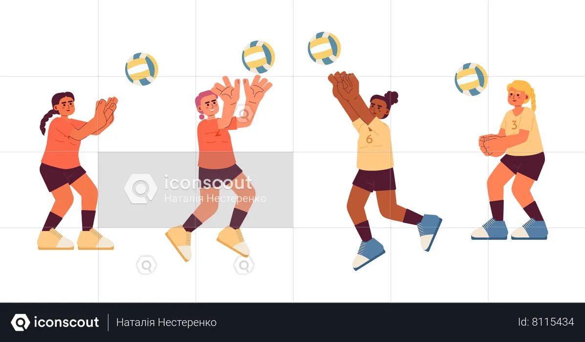 Female volleyball players  Illustration