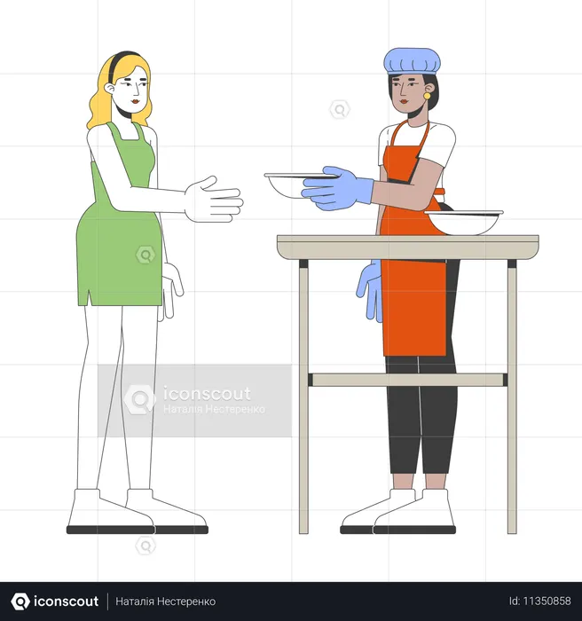 Female volunteer serving food at charity event  Illustration