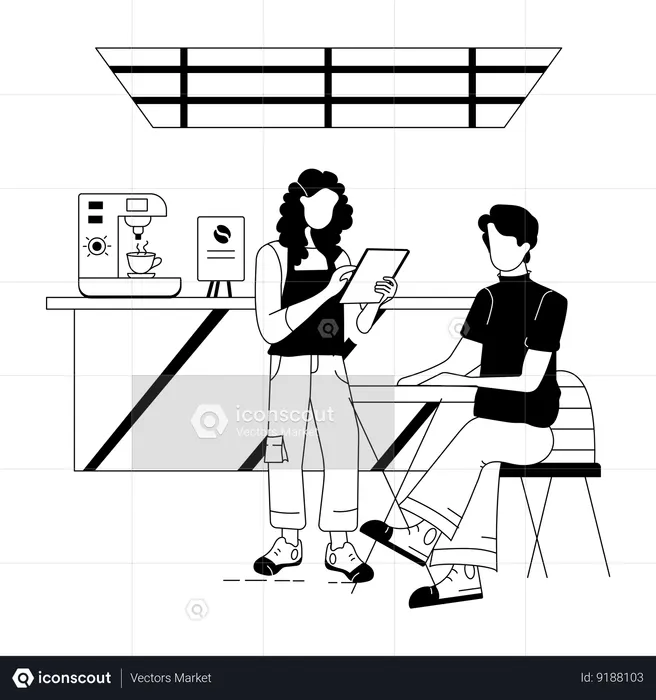 Female waiter taking order in cafe  Illustration