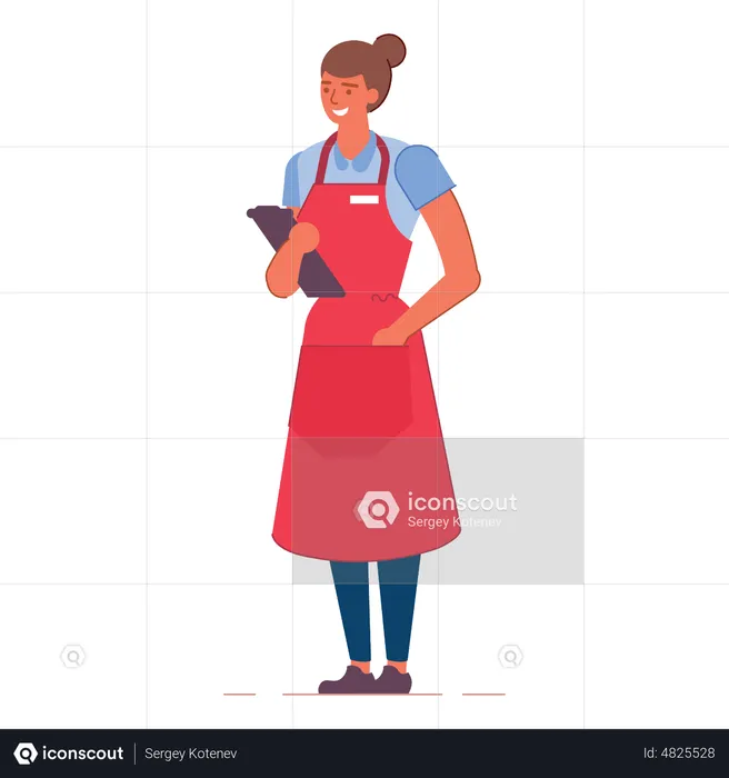 Female waitress holding menu  Illustration