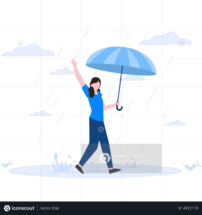 Female walking in the rain with umbrella  Illustration