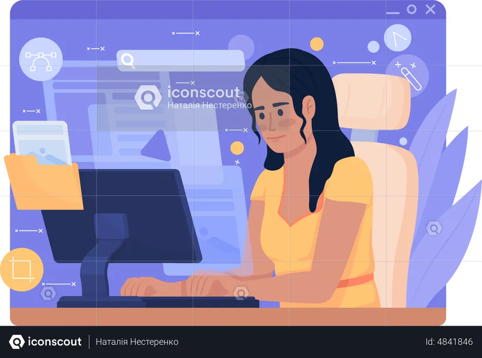 Female Web Designer working on computer  Illustration