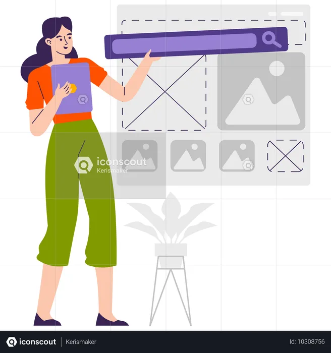 Female web designer working on web Wireframe  Illustration