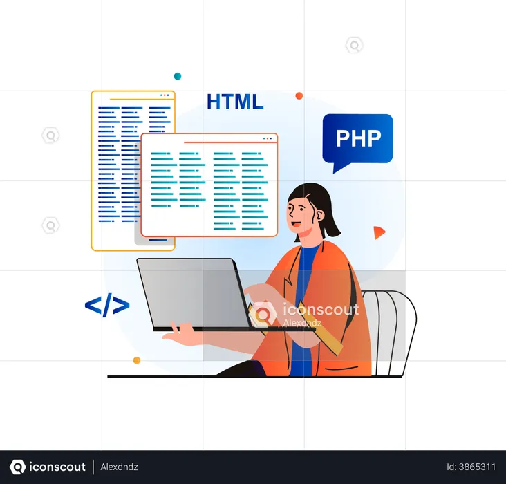 Best Female web developer Illustration download in PNG & Vector format