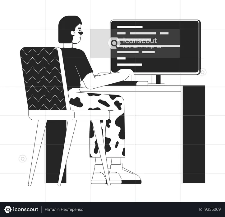Female web developer at work  Illustration