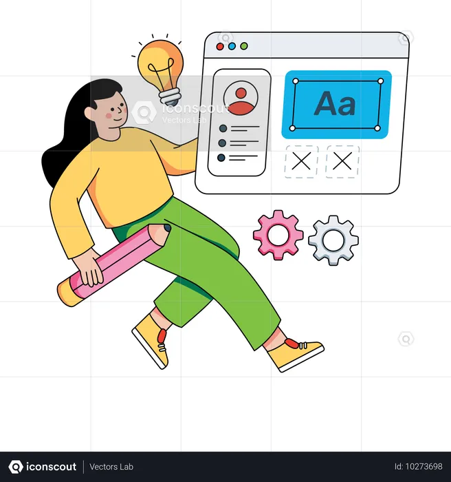 웹사이트에서 일하는 여성 웹 개발자  일러스트레이션