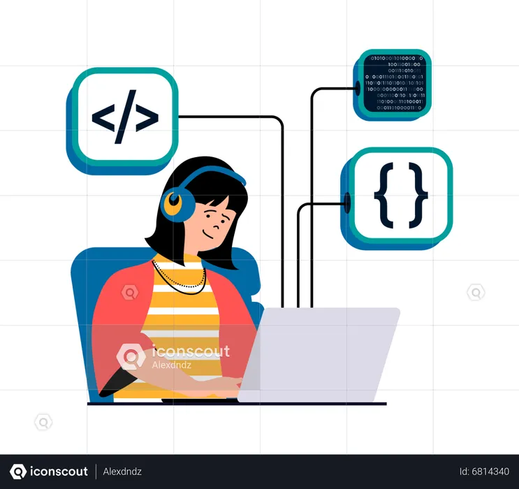 Female Web developer working on website  Illustration
