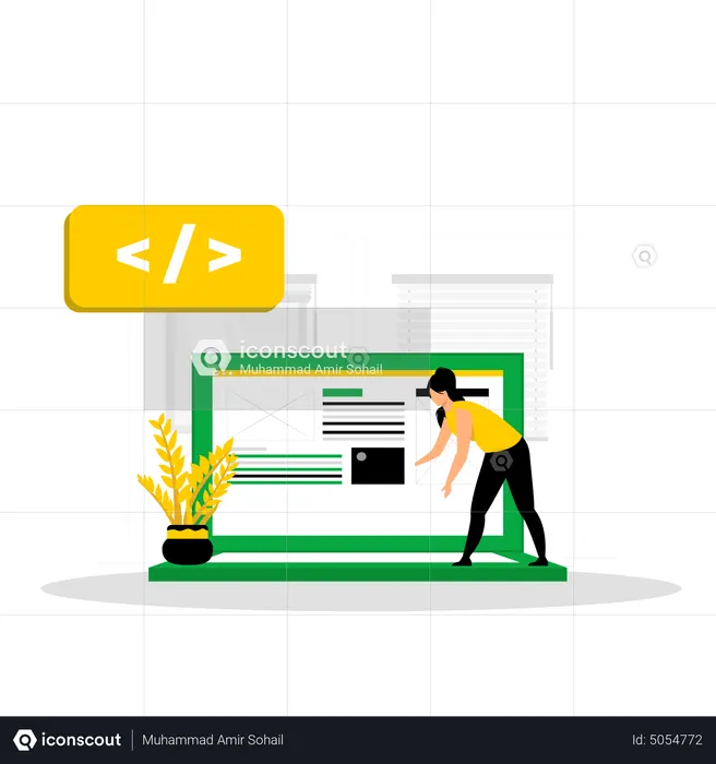 Best Female web developer working with code Illustration download in ...