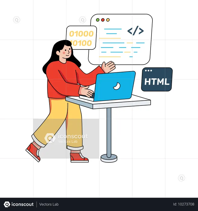 Female Web Programmer Working on Webpage  Illustration