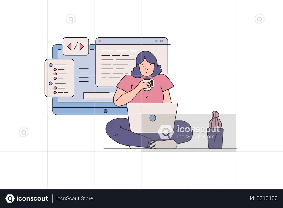 Female website developer working on code  Illustration