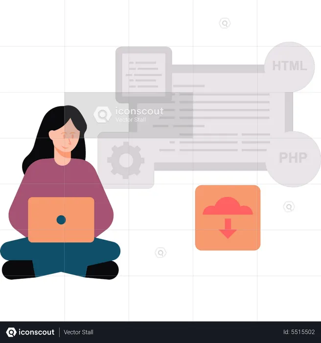 Female website developer working on computer  Illustration