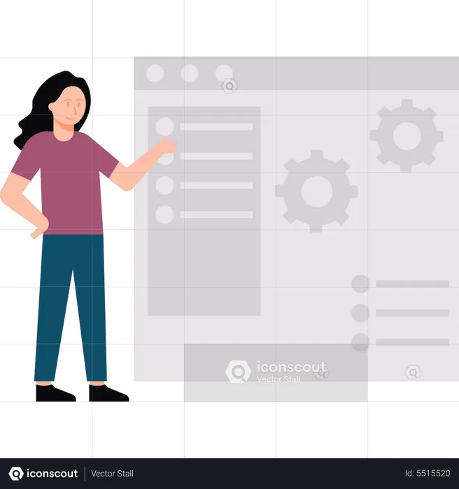 Female website developer working on laptop  Illustration