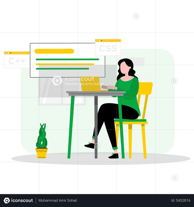 Female website developer working on website  Illustration