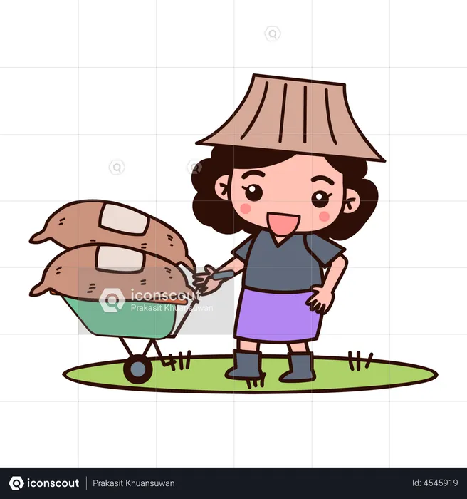 Female with agriculture seeds sack  Illustration