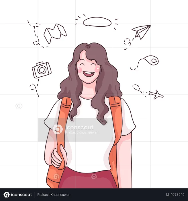 Female with backpack  Illustration