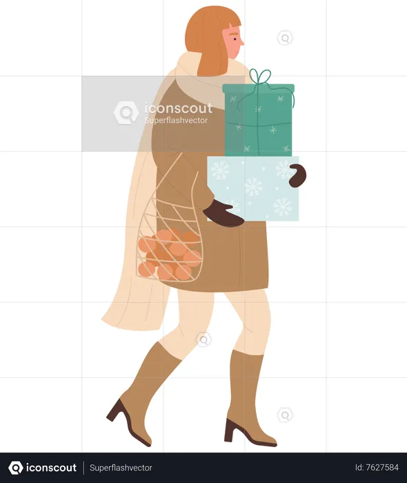 Female With christmas gift  Illustration