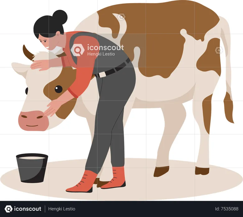 Female with cow  Illustration