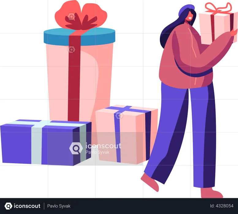 Female with Gift Box in Hands  Illustration