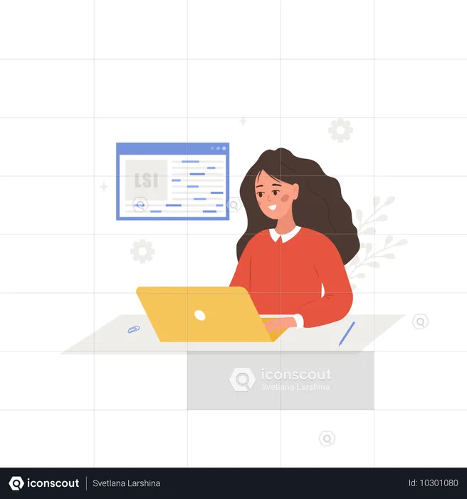 Female with laptop And word search optimization  Illustration