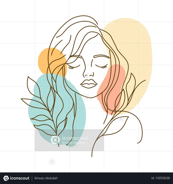 Female with Nature Leaf in Line Art  Illustration