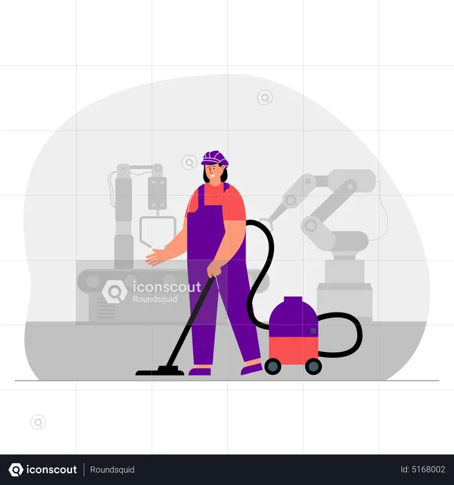 Female worker cleaning floor using vacuum cleaner  Illustration