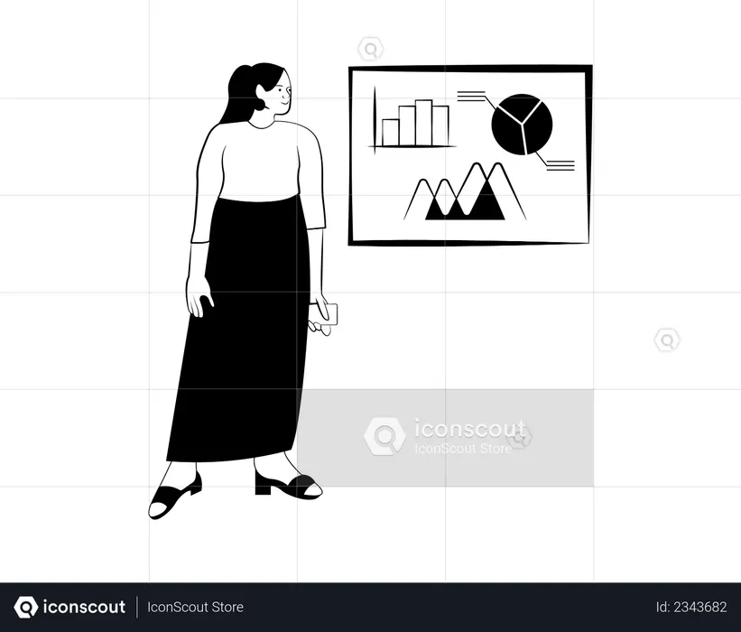 Female worker giving a presentation on sales analysis  Illustration