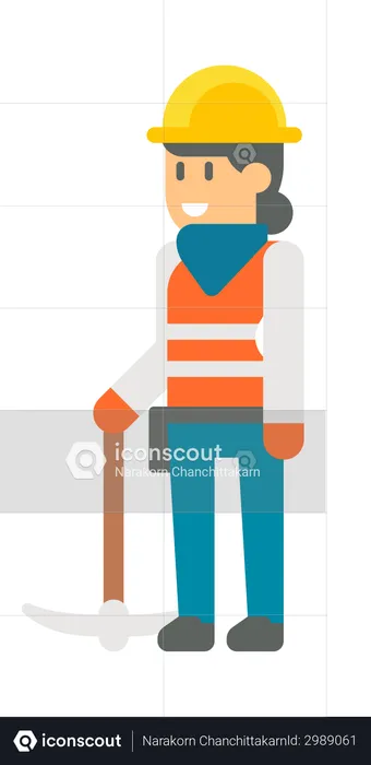 Female worker holding pickaxe  Illustration