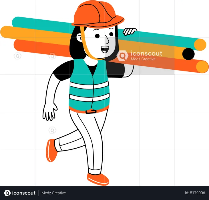 Female worker holding plastic pipes  Illustration