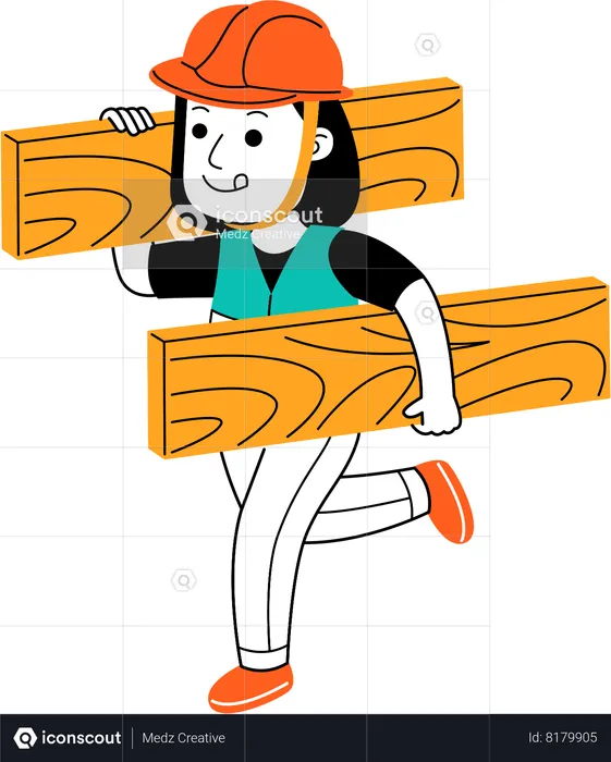 Female worker holding wood plate  Illustration