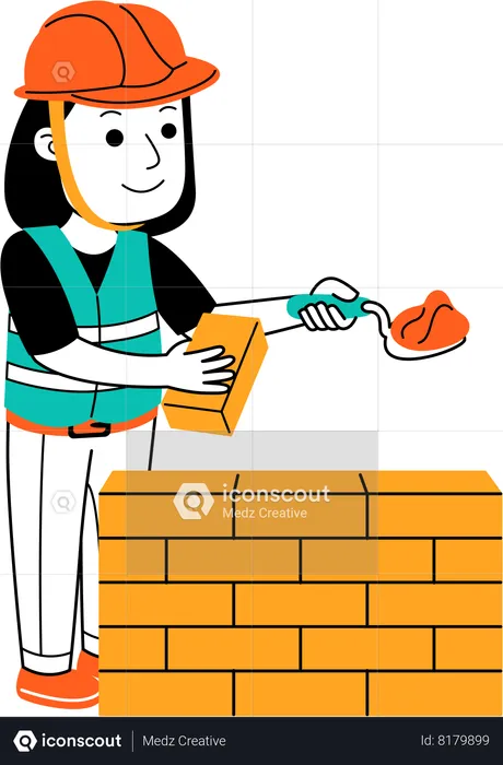 Female worker making bricks wall  Illustration
