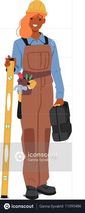 Female worker standing with construction tool  Illustration