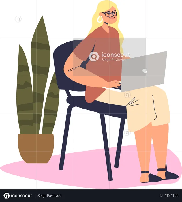 Female worker use laptop  Illustration