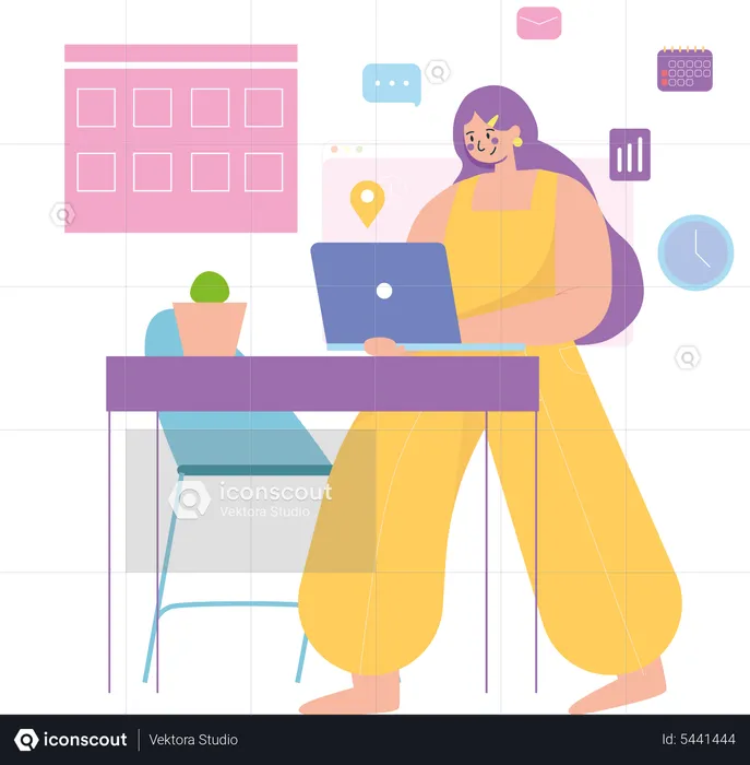 Female Working From Home  Illustration