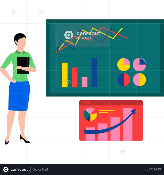 Female working on analysis chart  Illustration