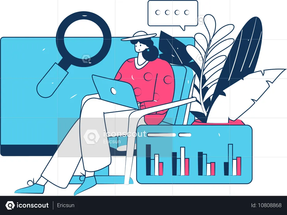 Female working on business analytics  Illustration