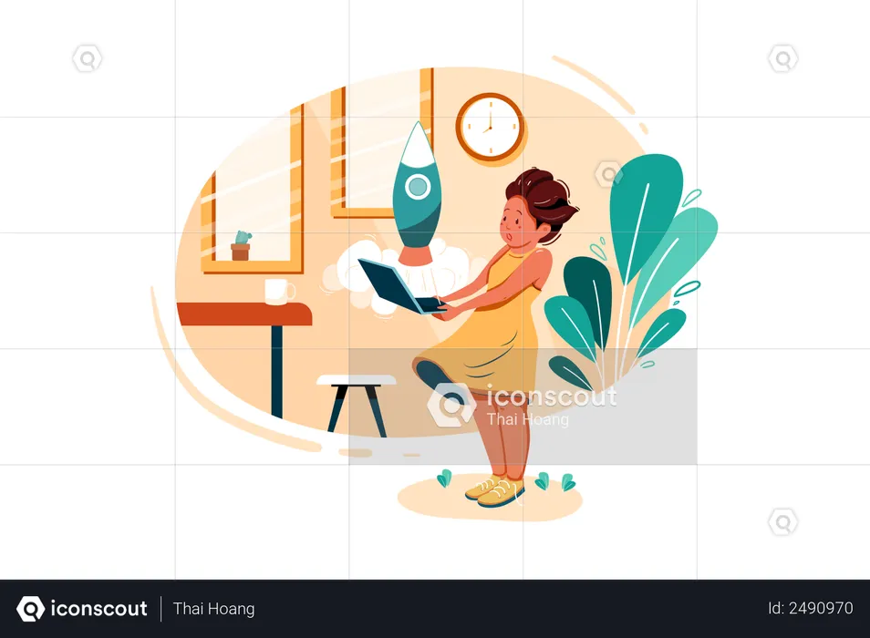 Female working on business startup idea  Illustration