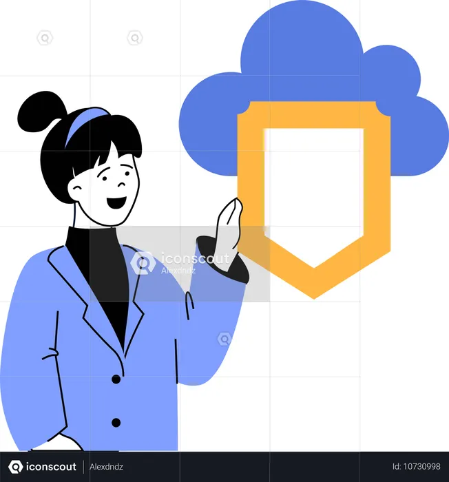 Female working on cloud security  Illustration