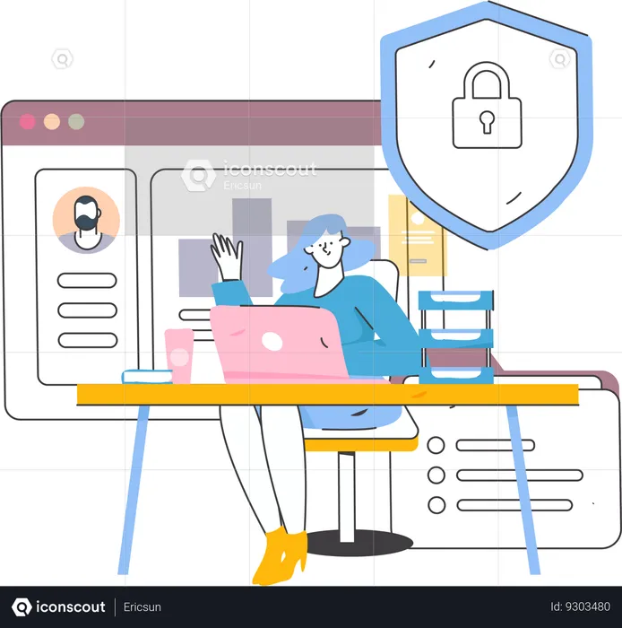 Female working on cybersecurity  Illustration